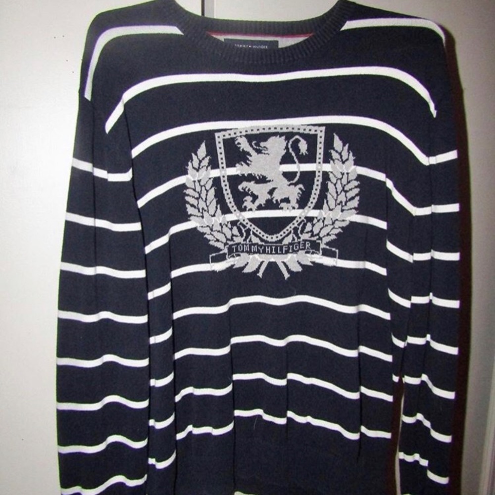 Navy blue and white striped Tommy Hilfiger sweater